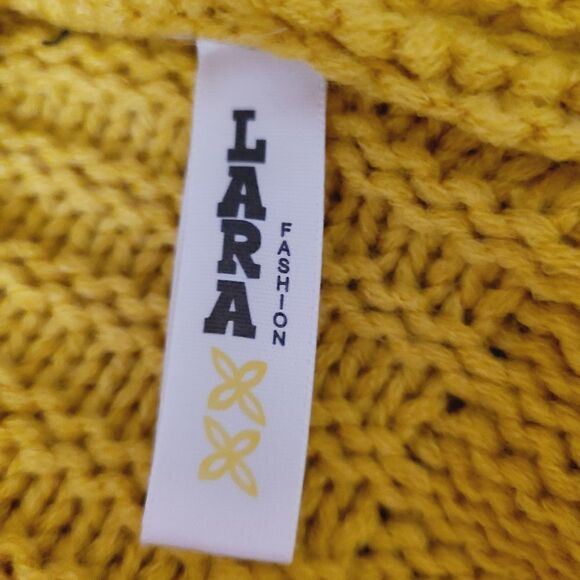 Lara Fashion Open Cardigan Sweater L/XL Mustard Yellow Cable Knit Longline - Picture 6 of 7